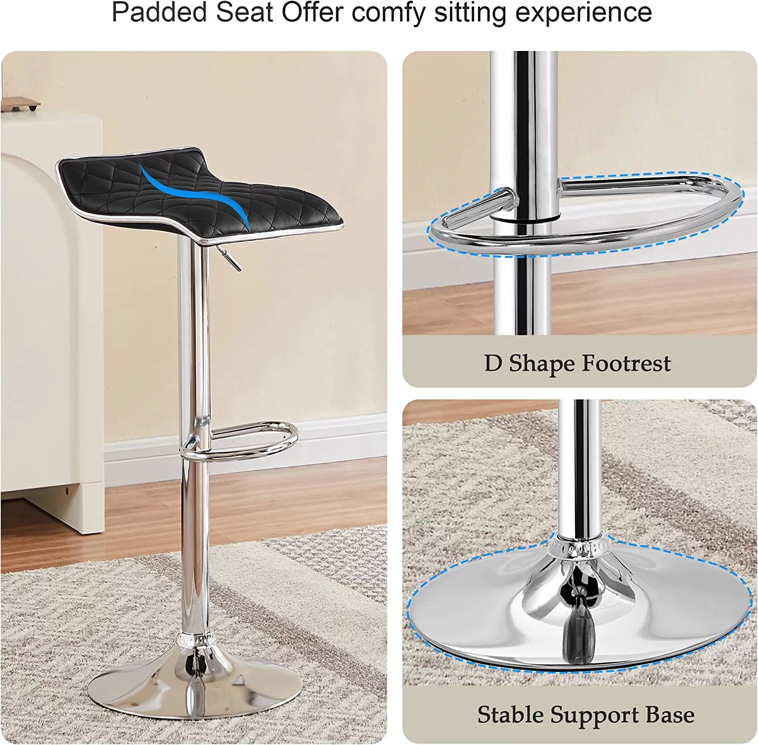 Black 5-Piece Console Table and Stool Set with 4 Adjustable Swivel Chairs Q88340