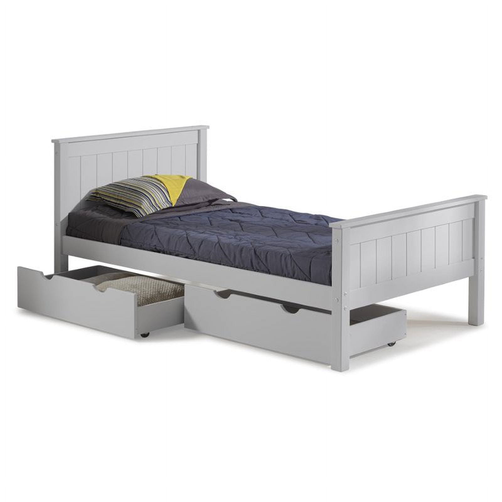Kids Twin Wood Platform Bed with Storage Drawers in Dove Gray Q233124