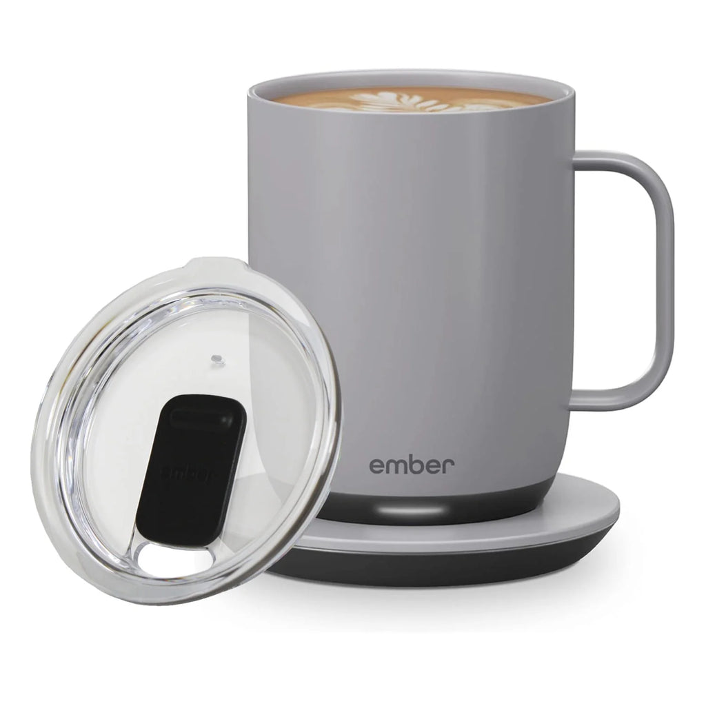 14 oz Grey Heated Coffee Mug with Splash-Proof Sliding Lid O4252