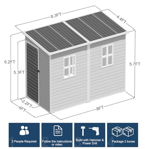 Gray 8x6x7 FT Outdoor Resin Storage Shed with Floor W24312