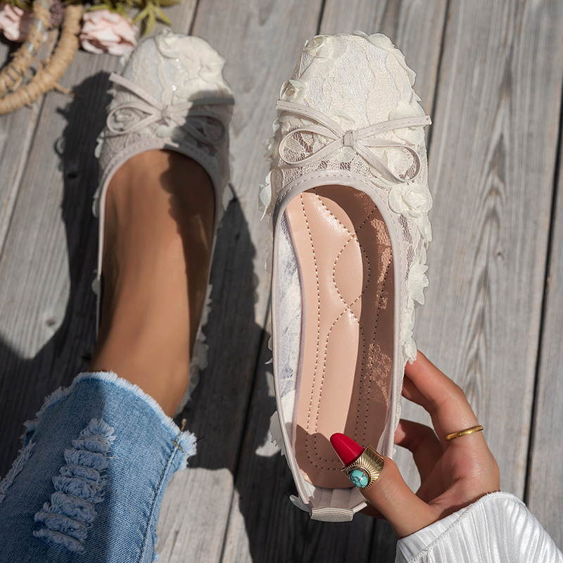 Women's Lace Floral Mesh Everyday Flats – Comfortable Elastic Ankle Strap