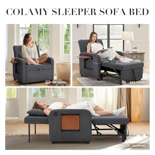 Lightgrey Fabric Convertible Sleeper Sofa Bed with USB Port S908185