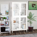 4-Door White Tempered Glass Storage Cabinet with Adjustable Shelves T118
