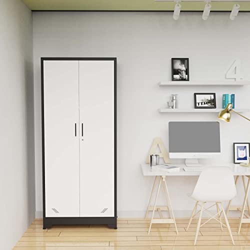 72" Tall Locking Steel Storage Cabinet with Adjustable Shelves (Black White) K8398