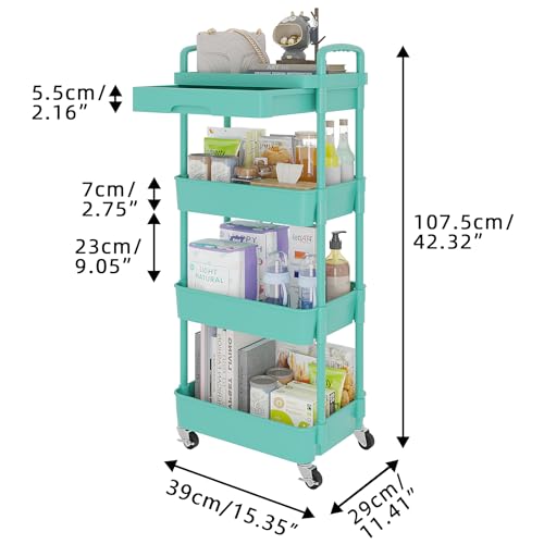 3-Tier Rolling Utility Cart with Drawer, Black I6596