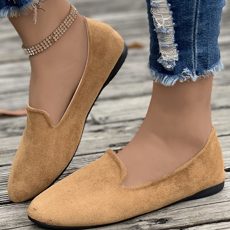Women's Suede Slip-On Casual Flats – Pointed-Toe Walking Shoes