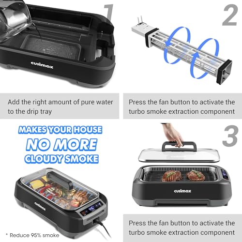 1500W Smokeless Indoor Grill with Lid, Non-stick Removable Grill Plate S45229