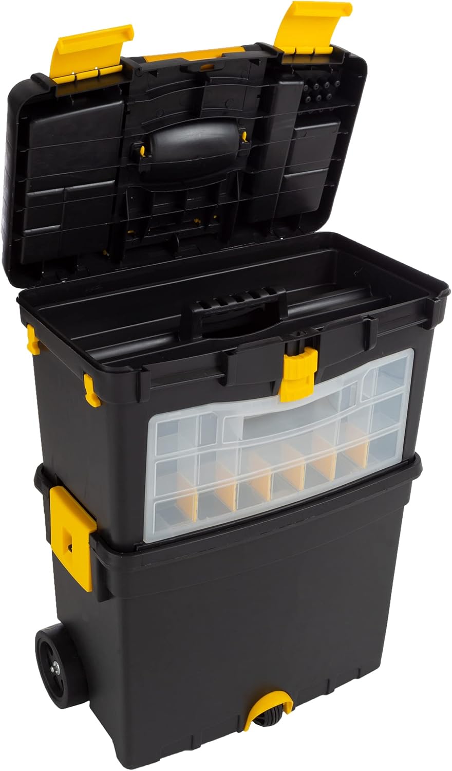 Rolling Tool Box with Wheels, Foldable Handle, and Removable Top A619