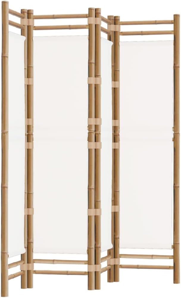 Cream White 4-Panel Bamboo Room Divider P836657