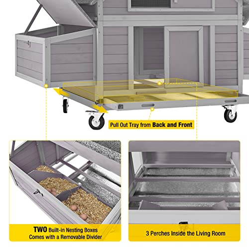 Portable Chicken Coop with Wheels and Nesting Box N814