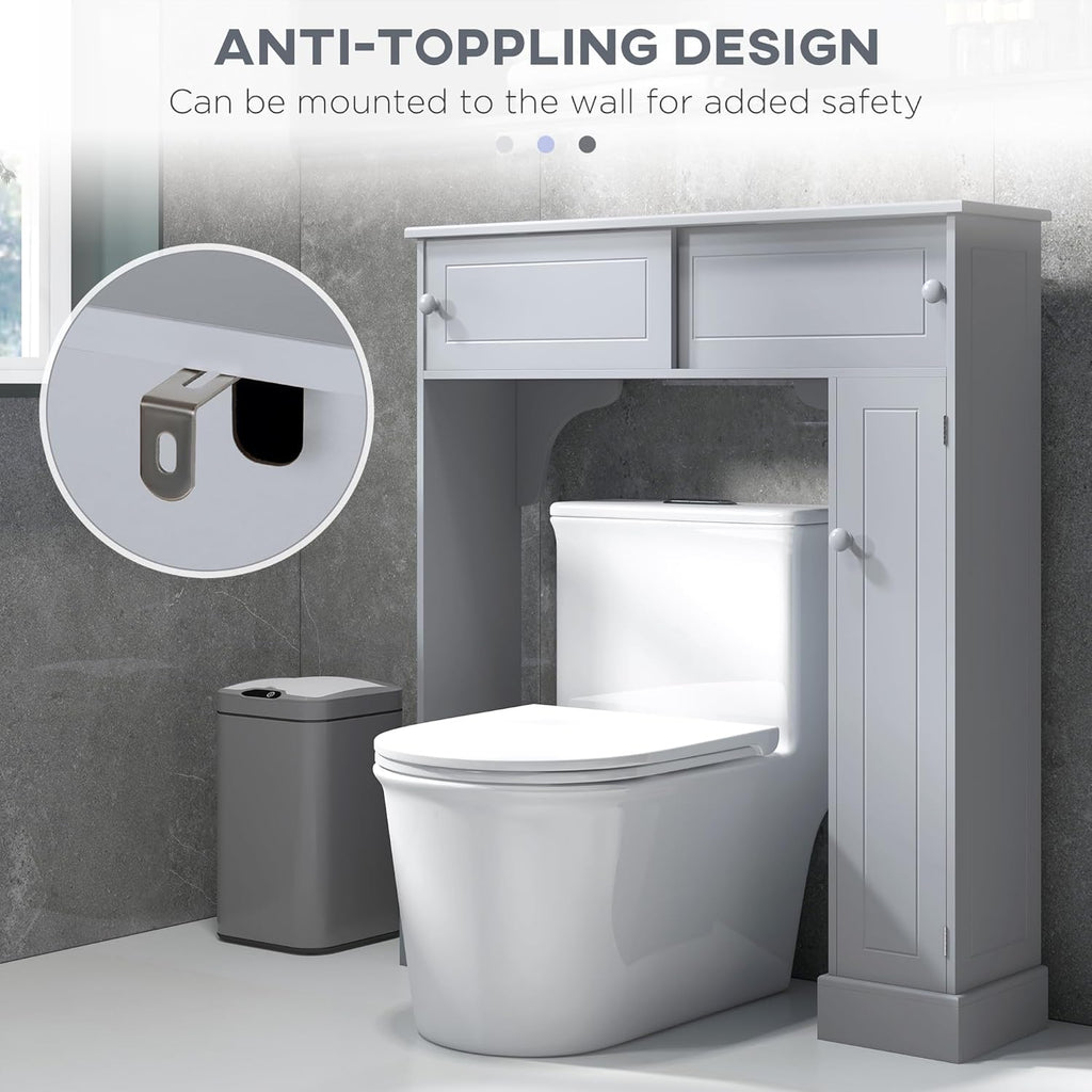 Gray Freestanding Over The Toilet Bathroom Cabinet with Adjustable Shelves T675163