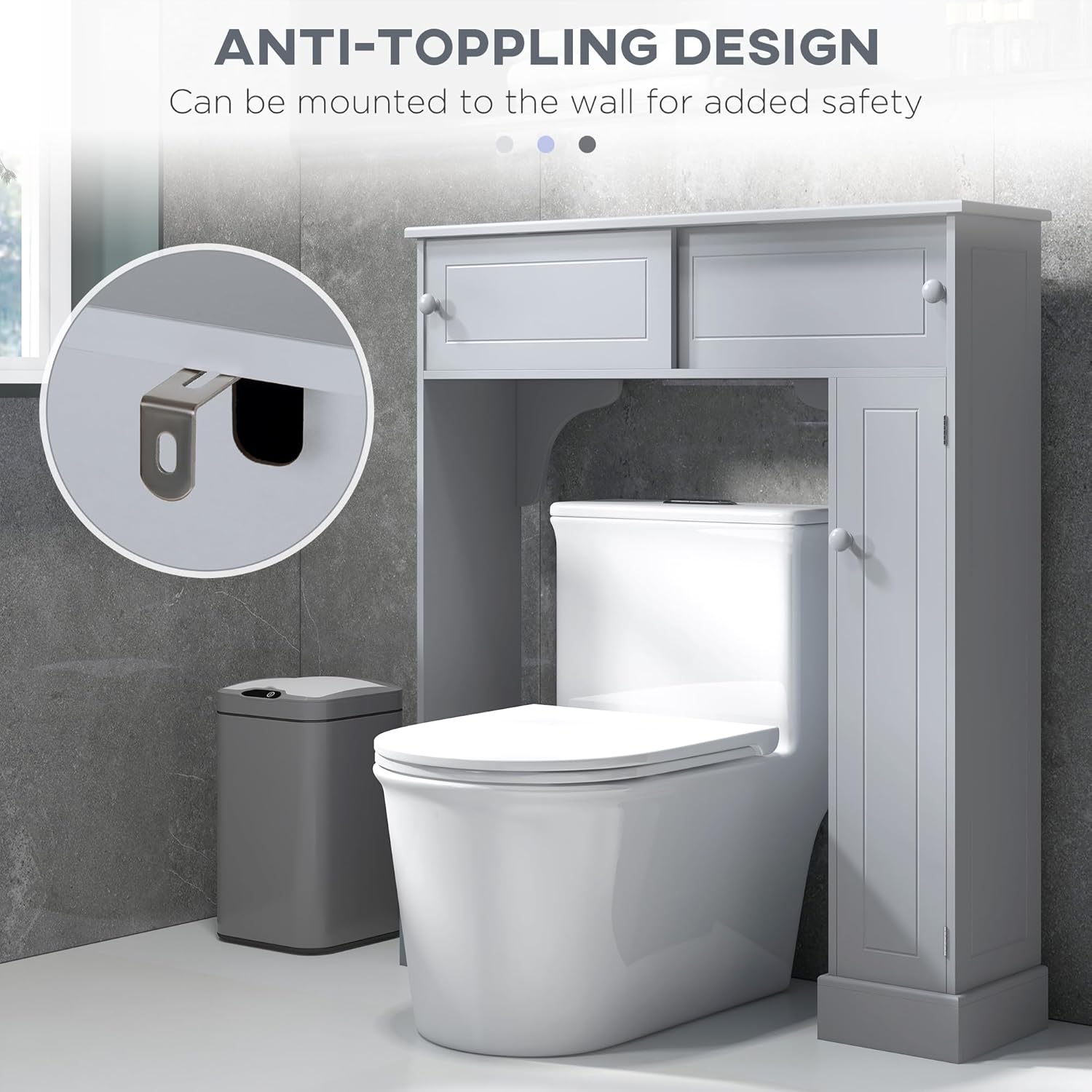 Gray Freestanding Over The Toilet Bathroom Cabinet with Adjustable Shelves T675163