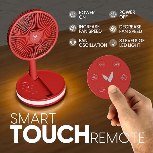 Portable Battery Operated Fan with LED Lighting and Remote Control (Black with Case) D553