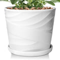 Gray White 8 Inch Ceramic Plant Pot with Drainage and Saucer L843