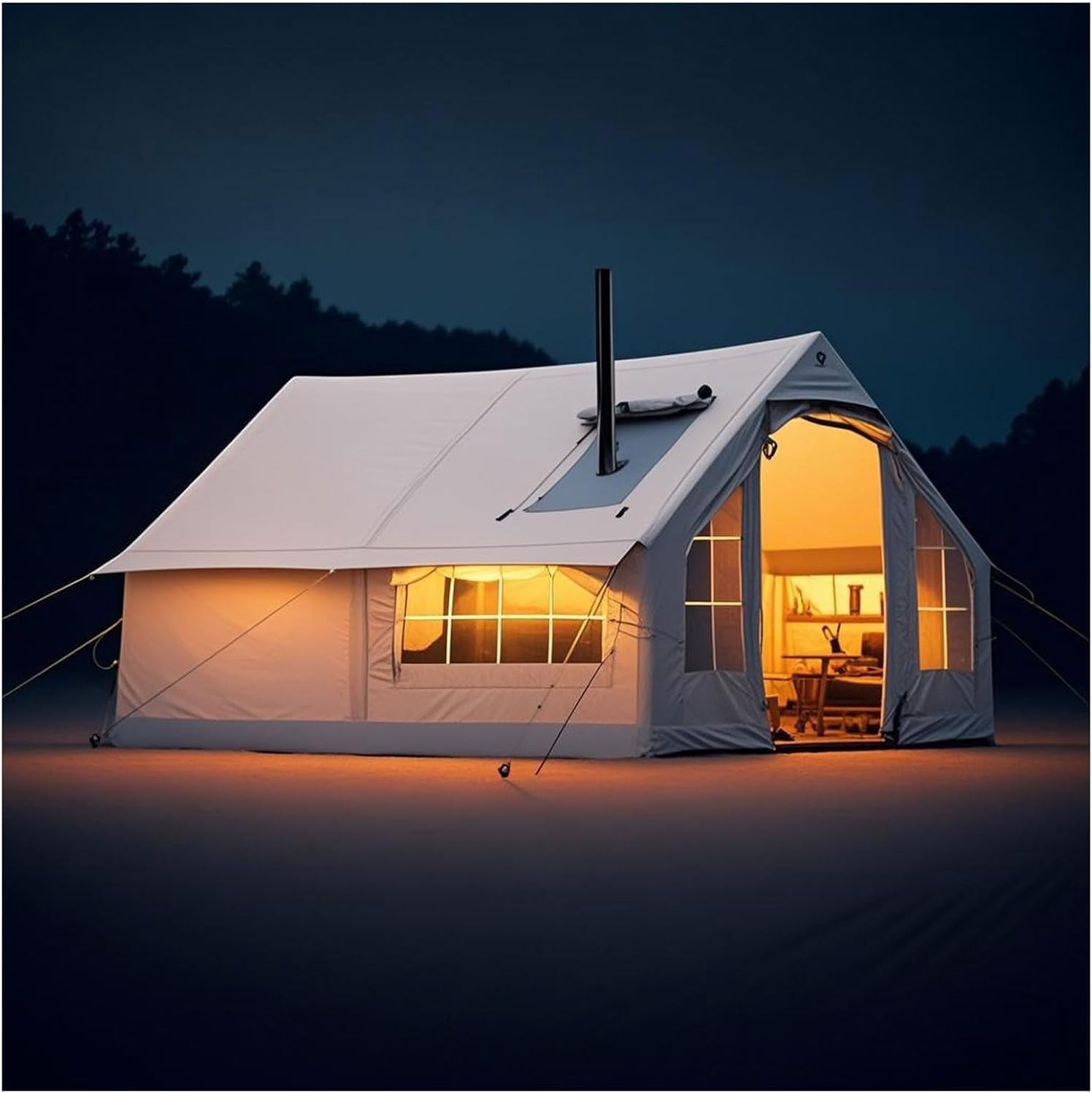Inflatable Camping Tent with Chimney Opening, 6-8 People with Air Pump & Skylight, 4 Seasons G21262