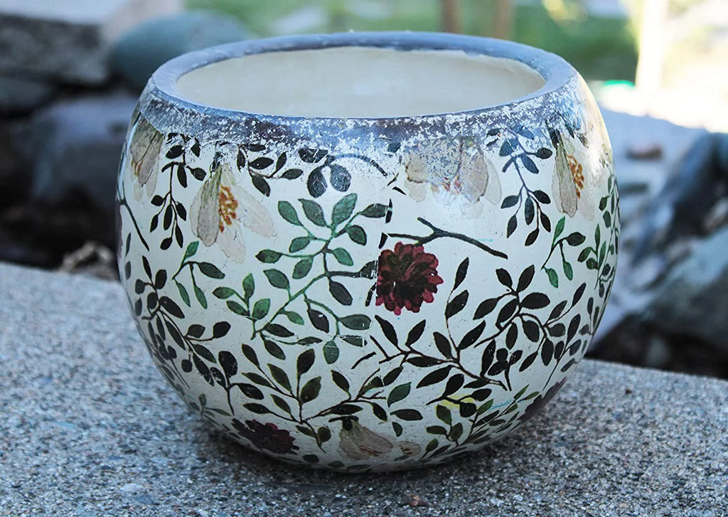 Red and green round ceramic planters H3240