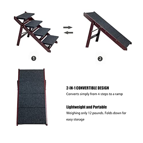 Wooden Pet Stairs Foldable Stairs & Ramp Portable Dog Ladder (Brown) P45155