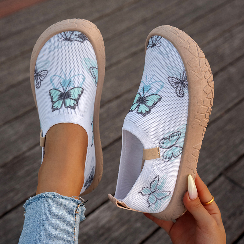 Women's Slip-On Canvas Shoes Casual Graffiti Print Sneakers Breathable Knit Non-Slip Lightweight Walking Shoes