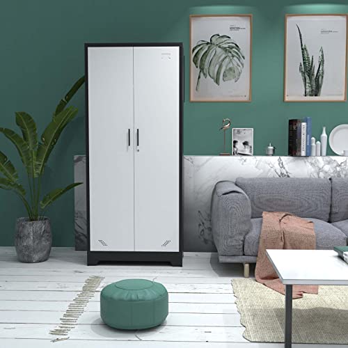 72" Tall Locking Steel Storage Cabinet with Adjustable Shelves (Black White) K8398