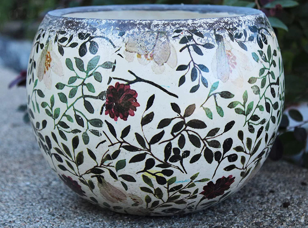 Red and green round ceramic planters H3240