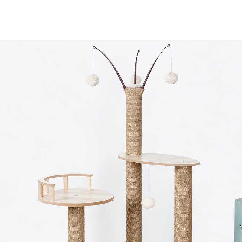 Wooden Large Cat Tree Floor to Ceiling Cat Tower Height Adjustable with Natural Sisal Rope Scratching Post Cozy Bed N546105