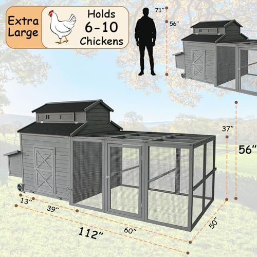 112" Large Wooden Chicken Coop with Chicken Run & Nesting Box S2990