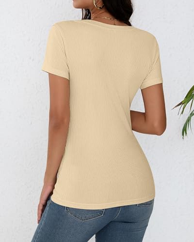 3 Pack Women's Short Sleeve Scooped Neck Ribbed Knit Tee U3881