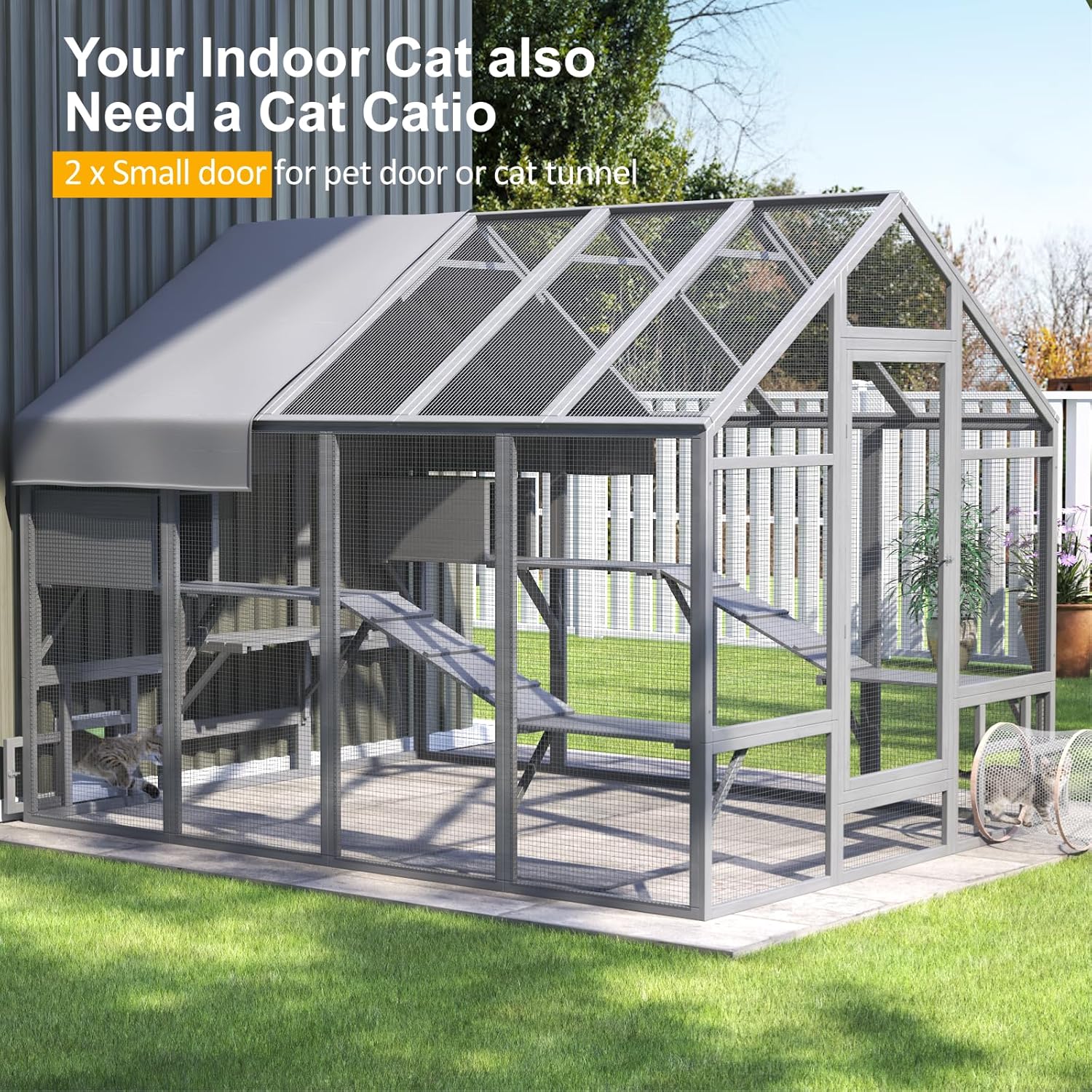 Large Catio Outdoor Cat Enclosure with 7 Platforms, 2 Resting Box and 2 Bridges, 71 x 71 x 97 inch E54075