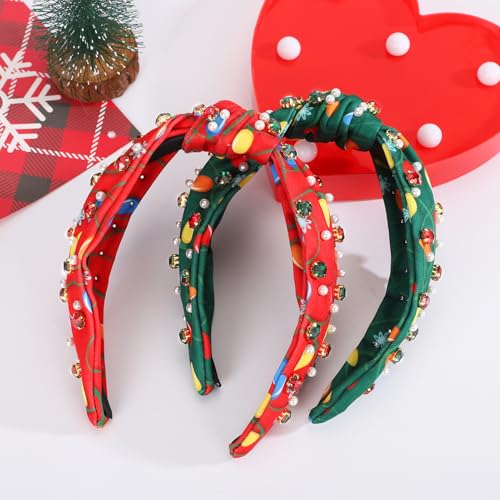 2 Pack Red Green Pearl Rhinestone Crystal Christmas Headband C516512