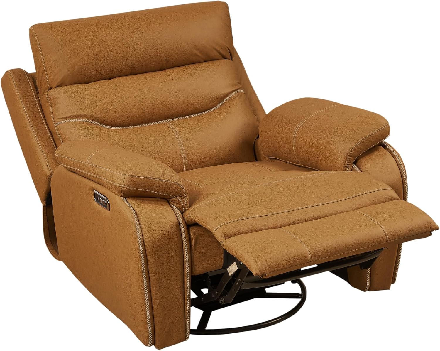 38" Dual Motor Rocking and Swivel Single Sofa Recliner Chair, Power Headrest, Yellow Brown R819636