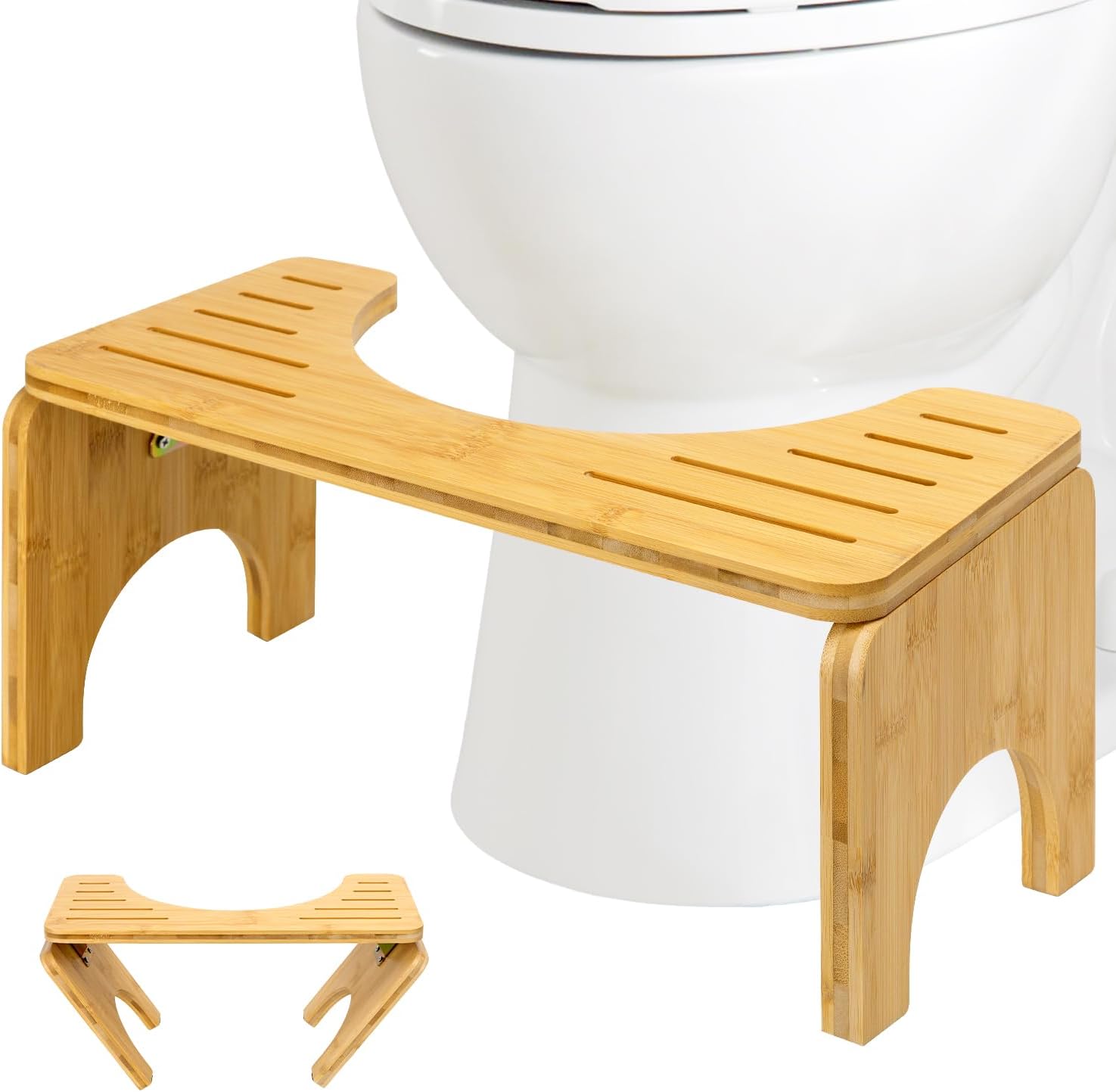 8 Inches Foldable Bamboo Toilet Stool with Non-Slip Pads M9703