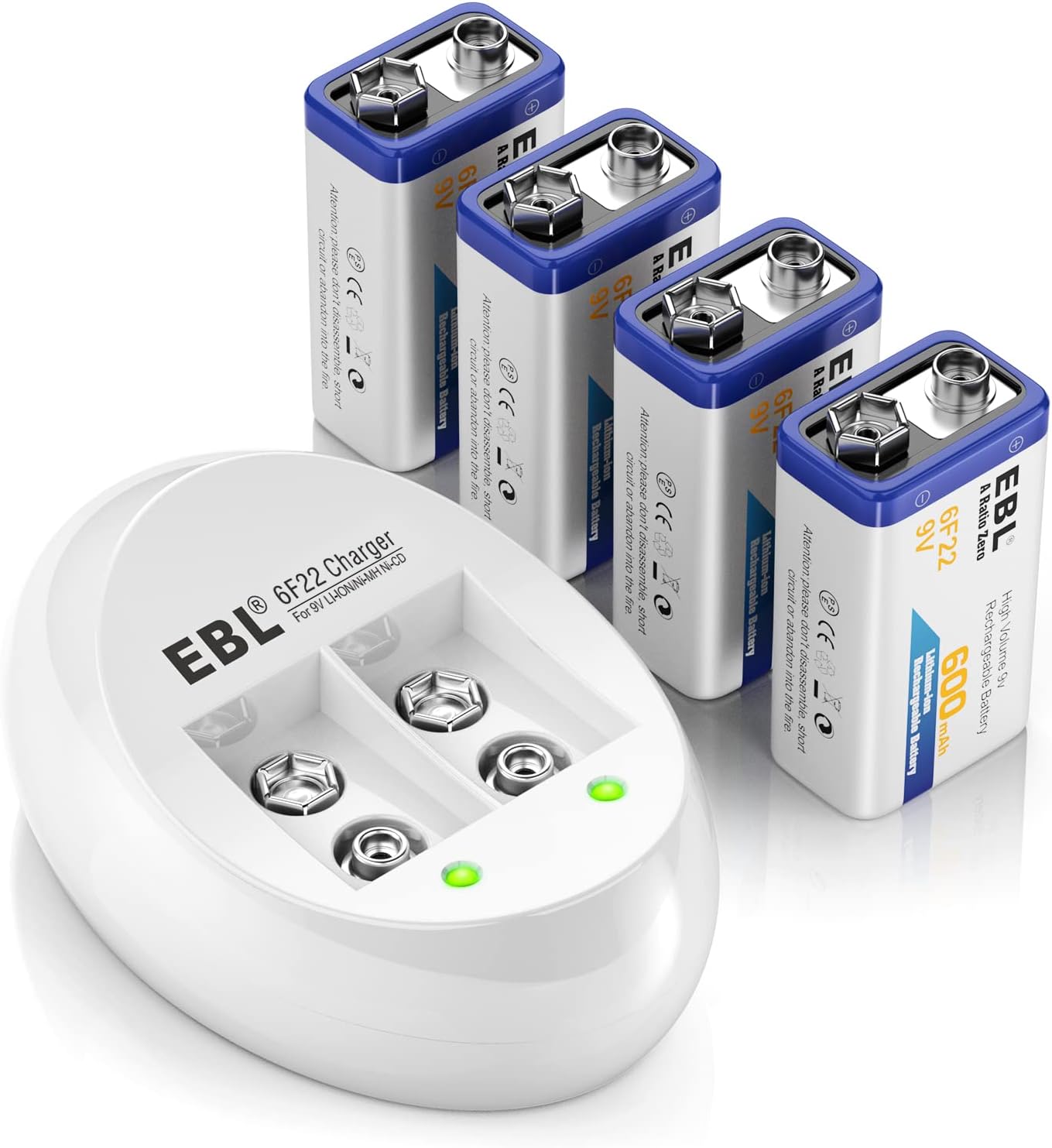 4-Pack 9V Li-ion Rechargeable Batteries with Charger T360971