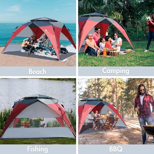 Red/Grey 2-4 Person UPF50+ Beach Tent with Carry Bag G44928