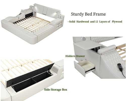 Black King Bed Frame with Adjustable Headboard and Storage Shelf B285