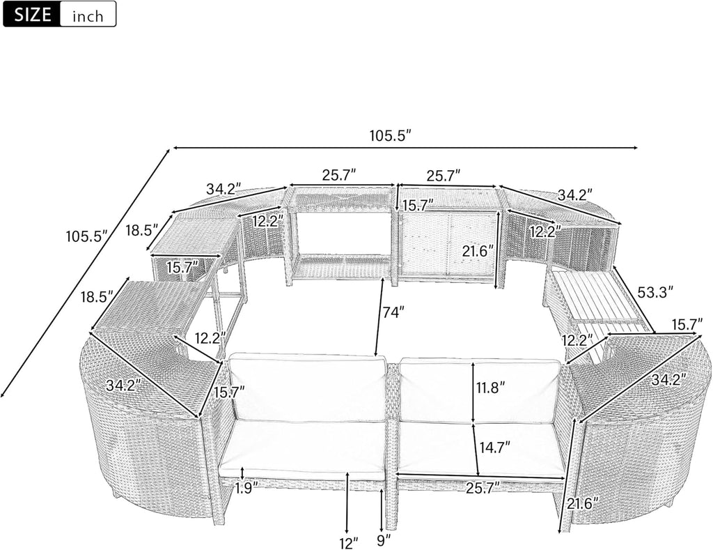 Gray Outdoor Rattan Sectional Sofa with Wooden Seats and Storage B3009
