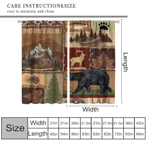 Rustic Bear Moose Deer Curtains, Retro Pine Tree Cabin Country Lodge Camping Window Treatments Vintage Tribal Aztec Abstract Geometric Blackout Window Drapes 42x63in Z10765