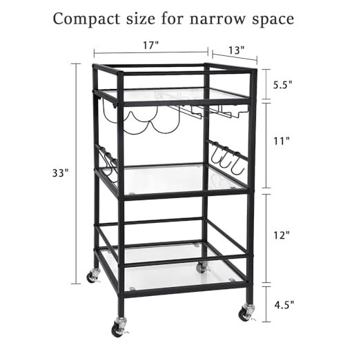 Gold 3 Tier Mirrored Rolling Bar Cart Y7477