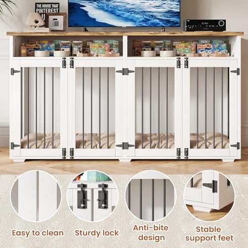 White Wooden Dog Crate with 2 Doors I437