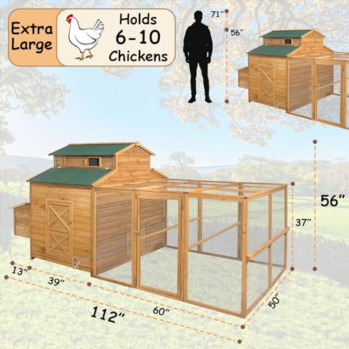 112" Large Wooden Chicken Coop with Chicken Run & Nesting Box S2990