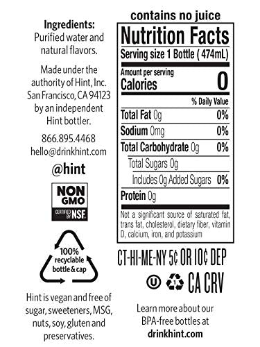 Hint Water Variety Pack 24 Bottles Zero Sugar Flavors Watermelon Blackberry Blueberry Lemon Strawberry Lemon Cherry Pineapple B2937