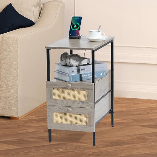 Narrow Side Table with 2 Wooden Drawers USB Ports and Power Outlets T598957