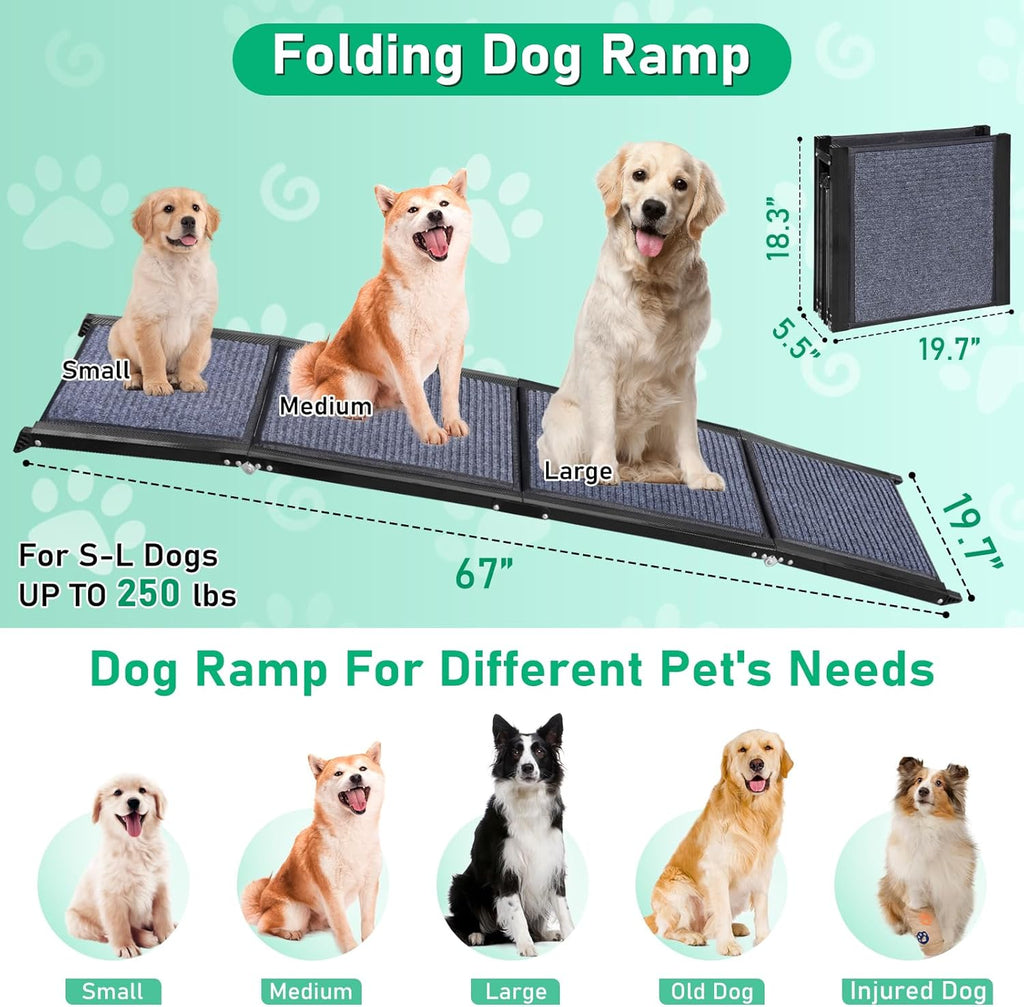 19.7" Wide 67" Long Folding Large Dog Ramp with Non-Slip Surface G630260