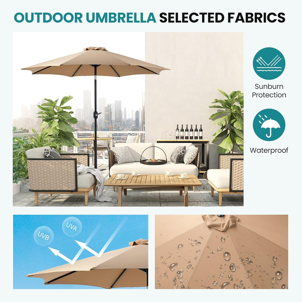 Tan 9' Outdoor Patio Umbrella with 8 Ribs E98106