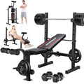 8 in 1 Adjustable Weight Bench with Squat Rack Leg Extension & Leg Curl Foldable Workout Bench P2628