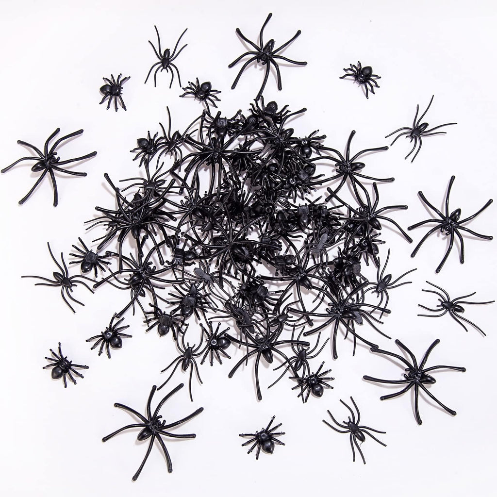 120 Pieces Black Plastic Spiders 3 Sizes B397