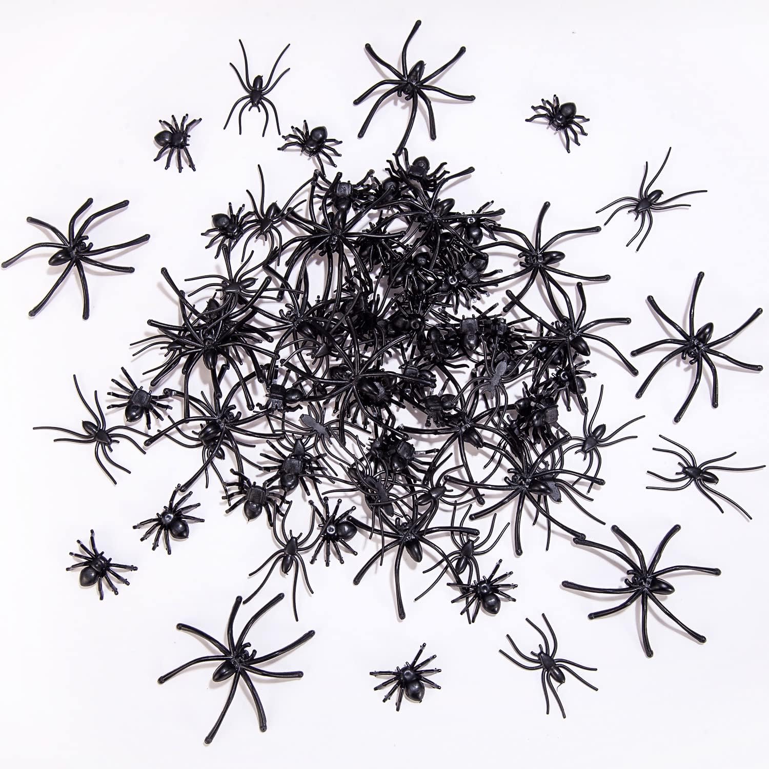 120 Pieces Black Plastic Spiders 3 Sizes B397