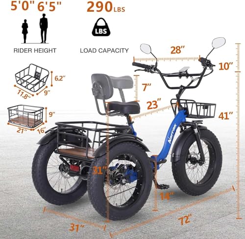 750W 48V13Ah 20"x4.0" Aluminum Folding Fat Tire 3 Wheel Electric Trike X2756