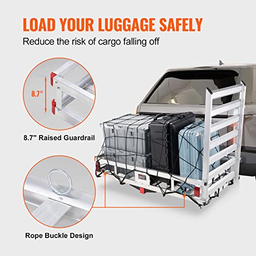 50 x 29.5 x 8.7 inch 500lbs Capacity Aluminum Hitch Cargo Carrier with Folding Ramp W2269