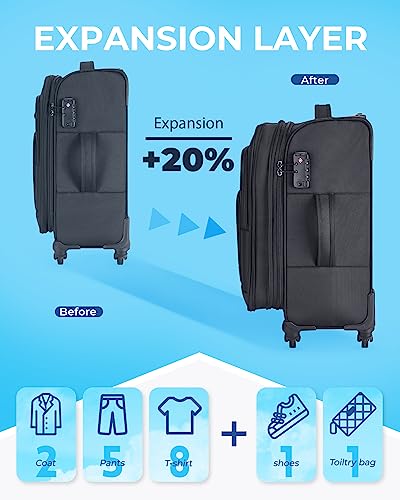 Black Expandable 20 inch Carry on Luggage with Spinner Wheels Z780491
