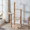 Wooden Large Cat Tree Floor to Ceiling Cat Tower Height Adjustable with Natural Sisal Rope Scratching Post Cozy Bed N546105